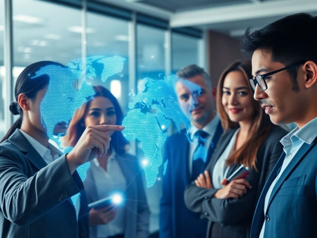 Oameni de afaceri colaborează cu tehnologia digitală.